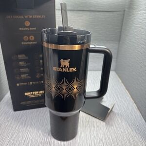 Stanley Quencher H2.0 FlowState‎ 40oz Tumbler Deco Black Gloss Gold Handle